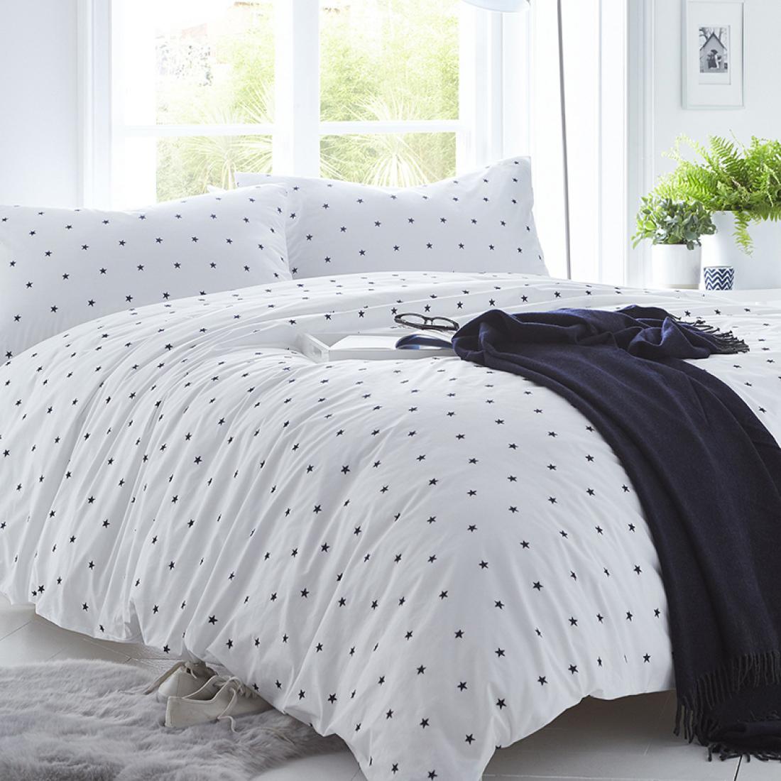 Organic Navy Star Cotton Childrens, Navy And White King Size Duvet Covers